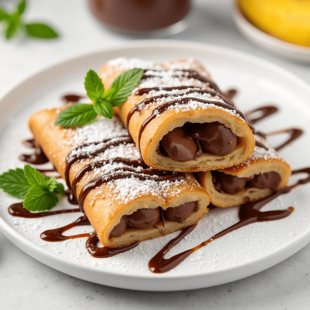 How to Make Sourdough Calzones: Step-by-Step Guide and Tips 7 Sweet dessert calzones filled with melted chocolate, drizzled with chocolate sauce, dusted with powdered sugar, and garnished with fresh mint leaves on a white plate.